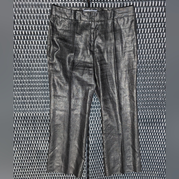 Anne Klein Size 10 100% Linen Shiny Metallic Black Pants - Picture 1 of 7